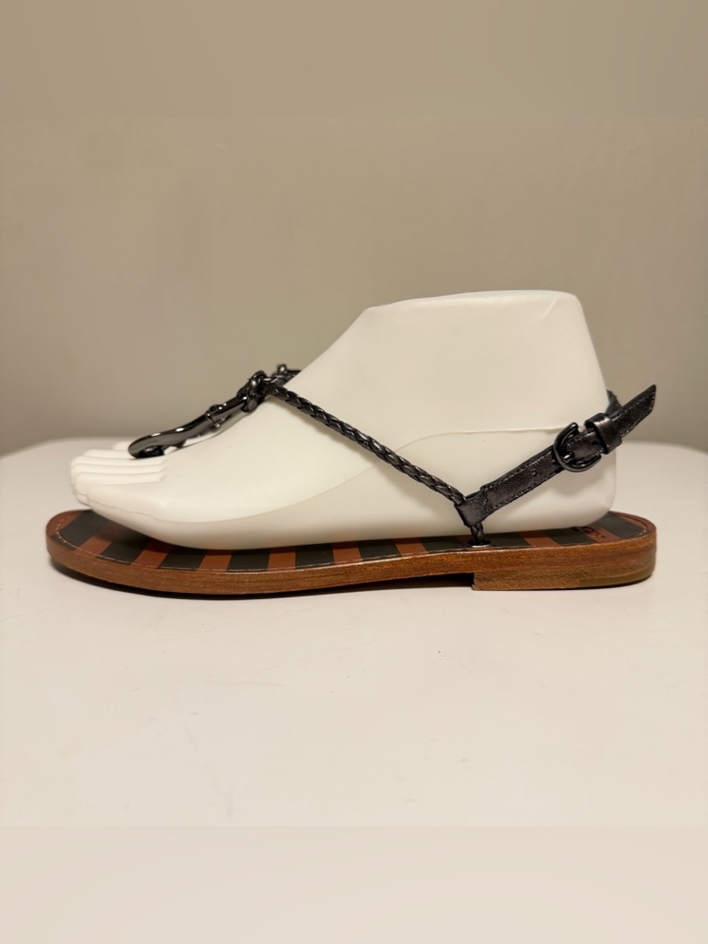 Coach Cicily Leather Ankle Strap Sandals Thong Flip Flop Gray Women’s US 7 B